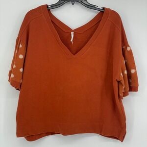 Daily Practice‎ Orange Polka Dot Sleeve V Neck Sweatshirt Top Women's Size L